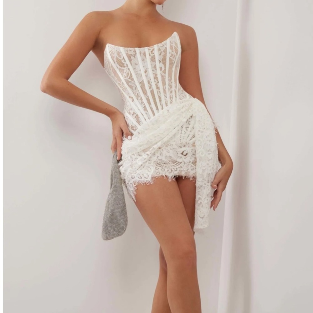 White Lace Corset Draped Mini Dress